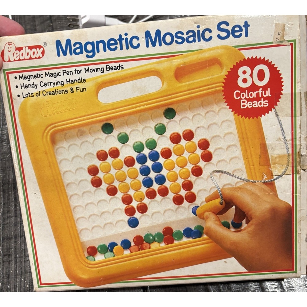1985 Magnetic Mosaic Set Redbox Magnetic Flat Beads In Box Vintage Retro Toy